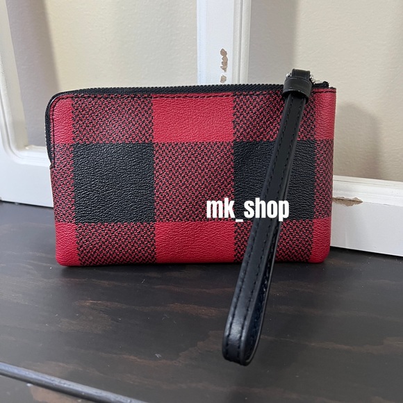 COACH Buffalo Plaid Corner Zip Wristlet - Picture 6 of 14